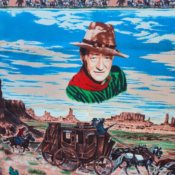 Vintage A.T.C. John Wayne Cowboy Western Tapestry Wall Hanging 35x53 Inch - Picture 3 of 5